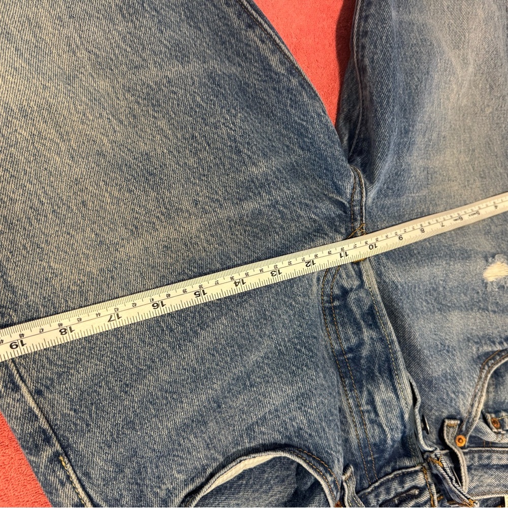 Slim Straight Distressed Light Blue Men's Jeans - Picture 11 of 16